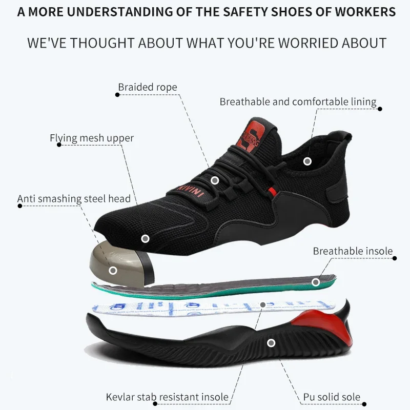 High Top Work Safety Shoes Men Indestructible Steel Toe Safety Boots Anti-smash Non-slip Man Sneaker Comfortable Work Shoes