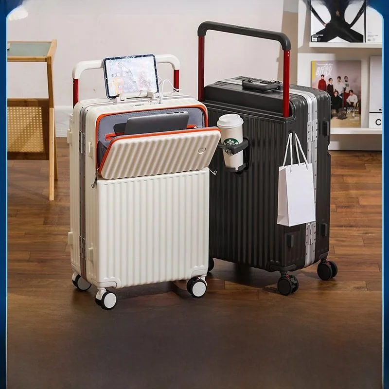 Maleta de viaje con estructura de aluminio, duradera, para hombre, de 20 pulgadas, para facturación, con asa retráctil ancha, de cuero para mujer, de alta estética.