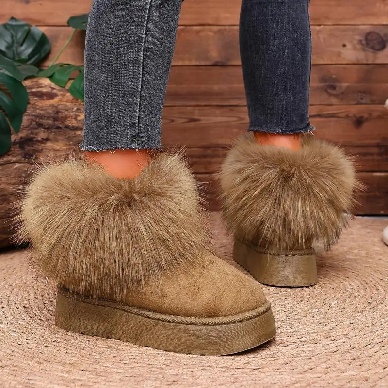 Luxury faux fox Fur ankle Boots for women Winter Warm suede Plush snow boots women Anti Slip Thick soled short Booties Women view 5