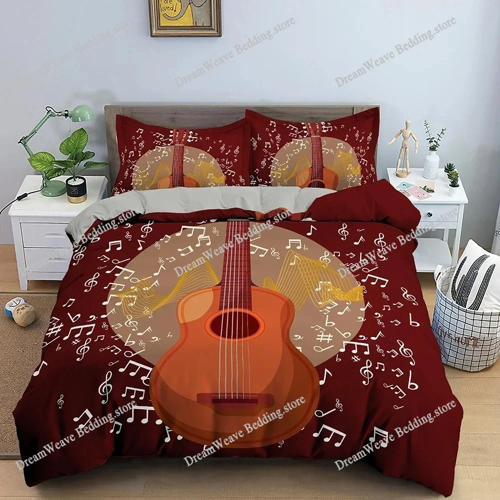 Music Guitar Bedding Set King Queen Heavy Metal Punk Rock Duvet Cover for Teen Boy Musical Note Polyester Comforter Cover963963 5