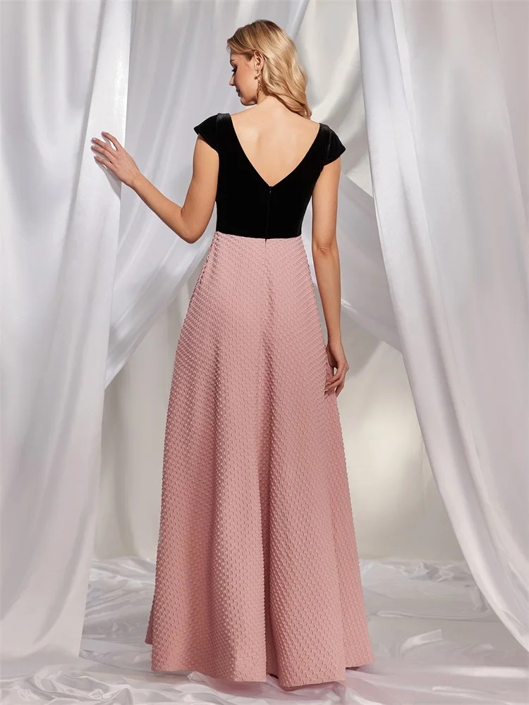 XUIBOLB Plus Size Elegant V-back Formal Evening Dress For Women Luxury 2024 V-neck Party Dress Prom Long Pink Cocktail Gowns