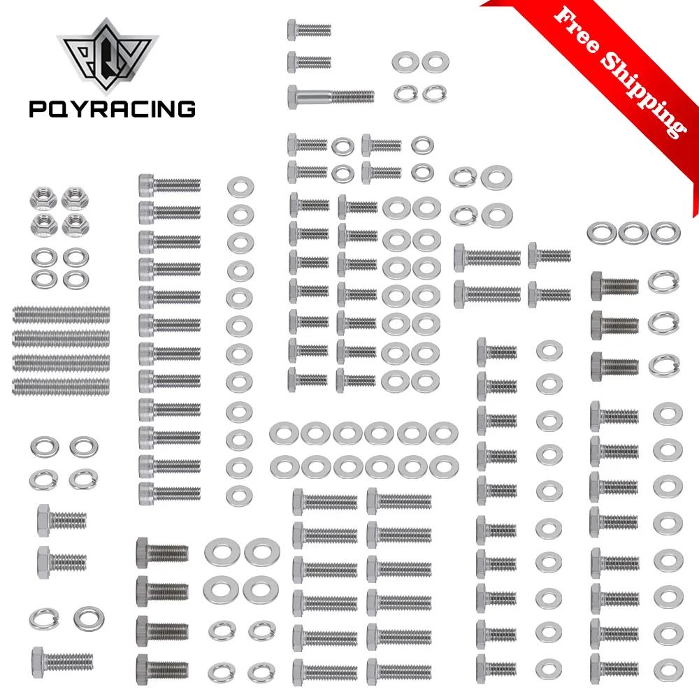 Free Shipping Small Stainless Block For Chevy SBC 265 283 302 305 307 327 350 400 Engine HEX Bolt Kit 211Pcs Nuts & Bolts EMK01