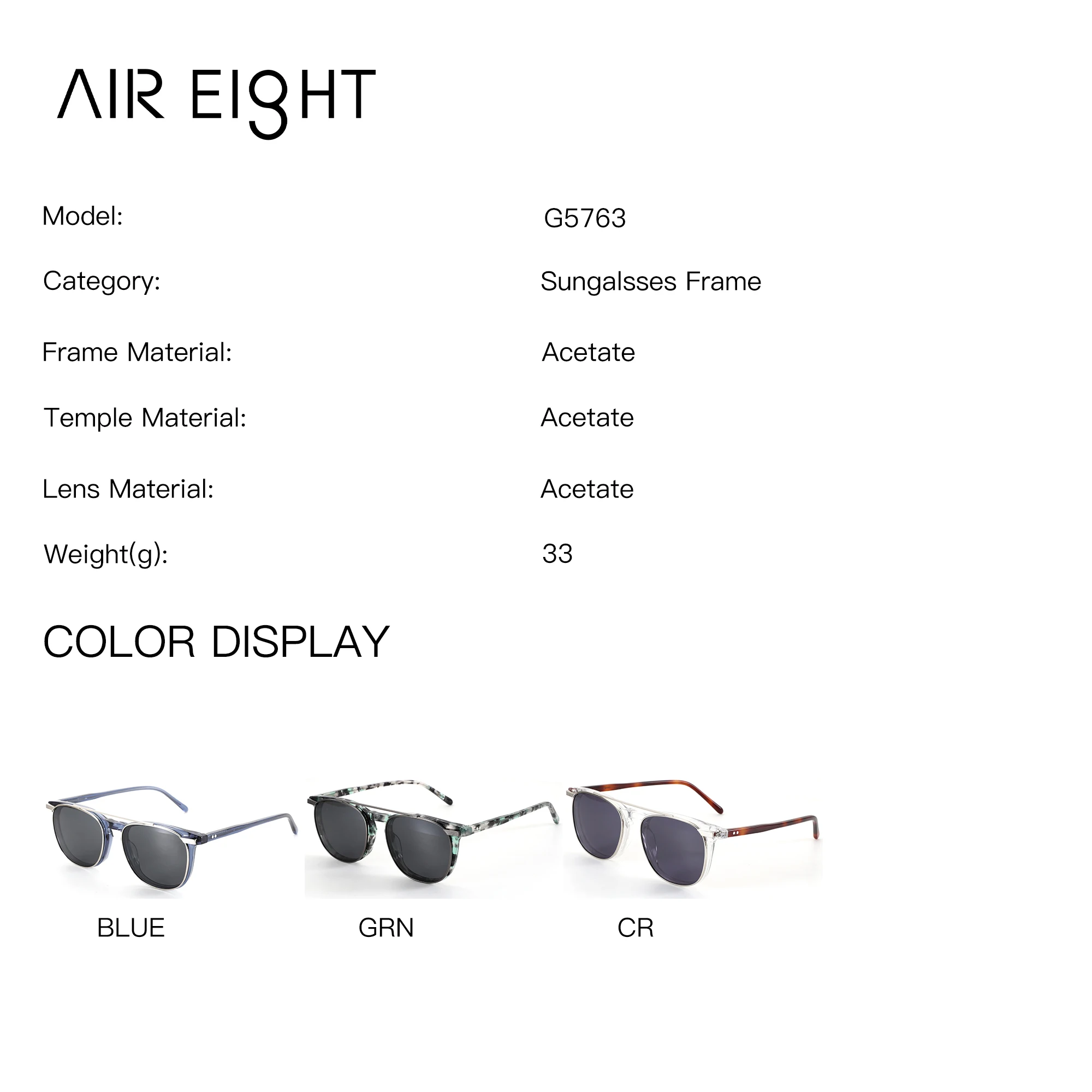 AIREIGHT Acetate Square Magnetic Clip On Prescription Glasses with Myopia Lenses For Men Photochromic Bifocal Reading Glasses