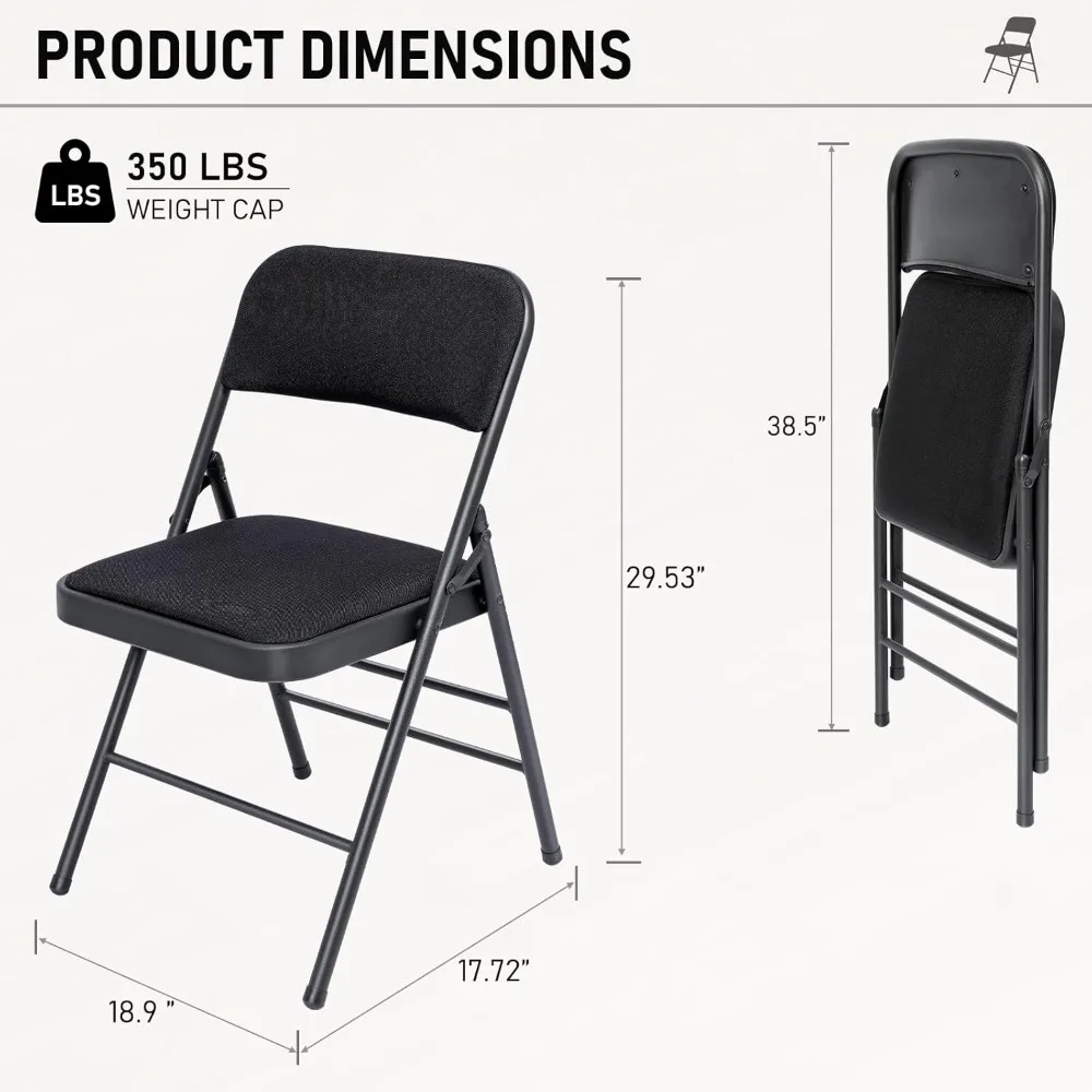 Portable Stackable Fabric Cushioned Folding Chairs - 16 Pack Outdoor Indoor Dining Chairs Set with Padded Seats for Comfort