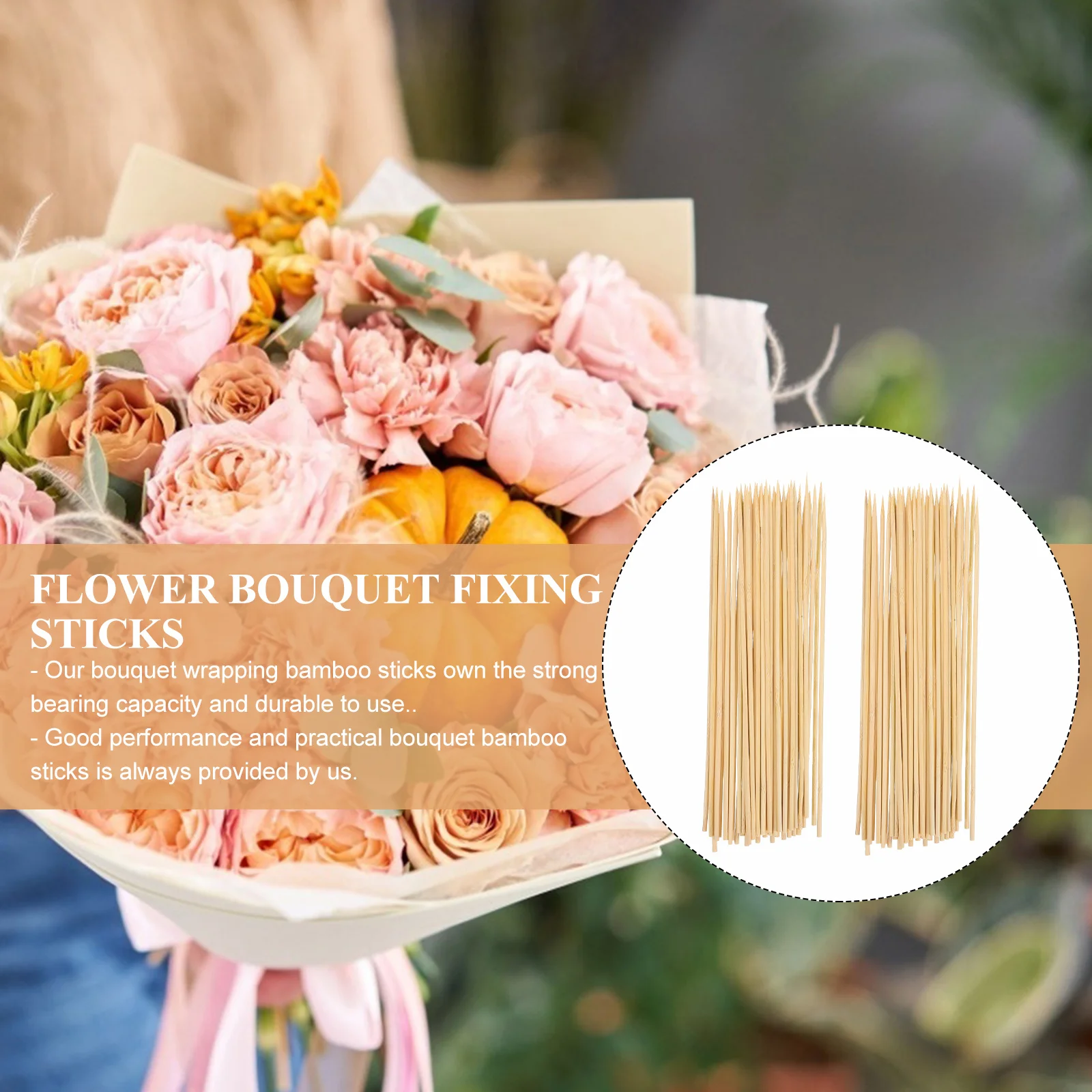 

120 pcs Bamboo Sticks For Bouquet Diy Flower Arrangement Picks Party Cards Holder Floral Decoration Supplies Glue Tape