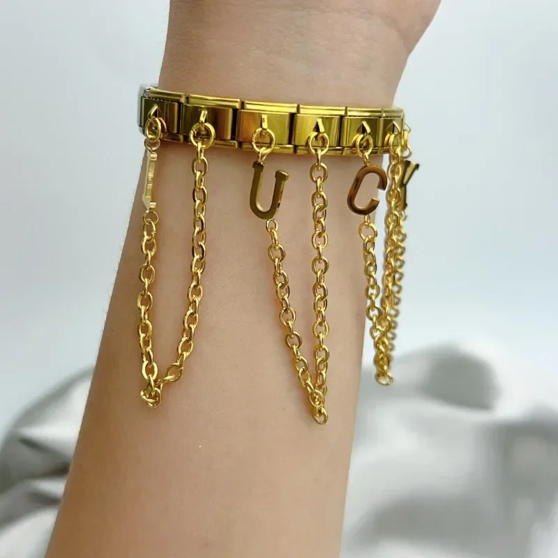 New A-Z 26 Letters Gold Women Fashion Chain Italian Charm Link Fit 9mm Bracelet Stainless Steel Making DIY Jewelry