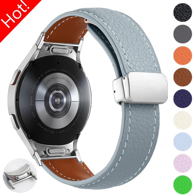 No Gaps Leather Band for Samsuang Galaxy Watch 6 5 4 40 44mm 20 22mm Magnetic Buckle Strap for Galaxy Watch 6 4 classic 43 47mm