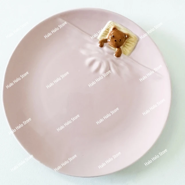 For Blue pink cover quilt bear plate high value tableware plate plate
