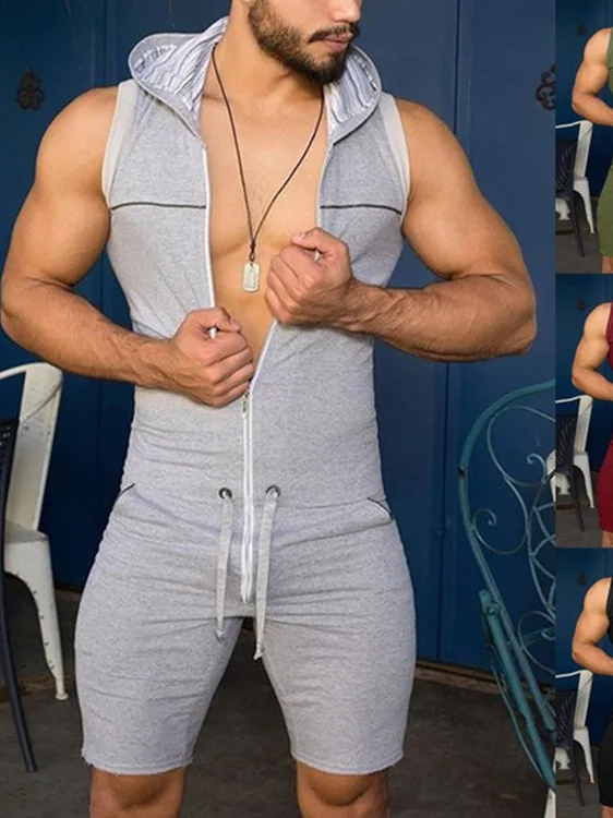

Sexy Slim Fit Men's Rer Casual Outdoor Wear Spor Color Hooded One-Piece Suit Youth Daily Wear Comfortable Breathable
