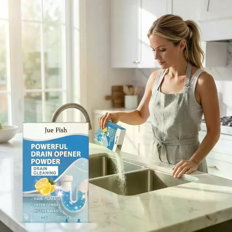 JUE FISH 4Pcs/Box Powerful Drain Sewer Cleaning Powder Safe Formula Dissolves All Types of Blockages Restores Smooth Drainage
