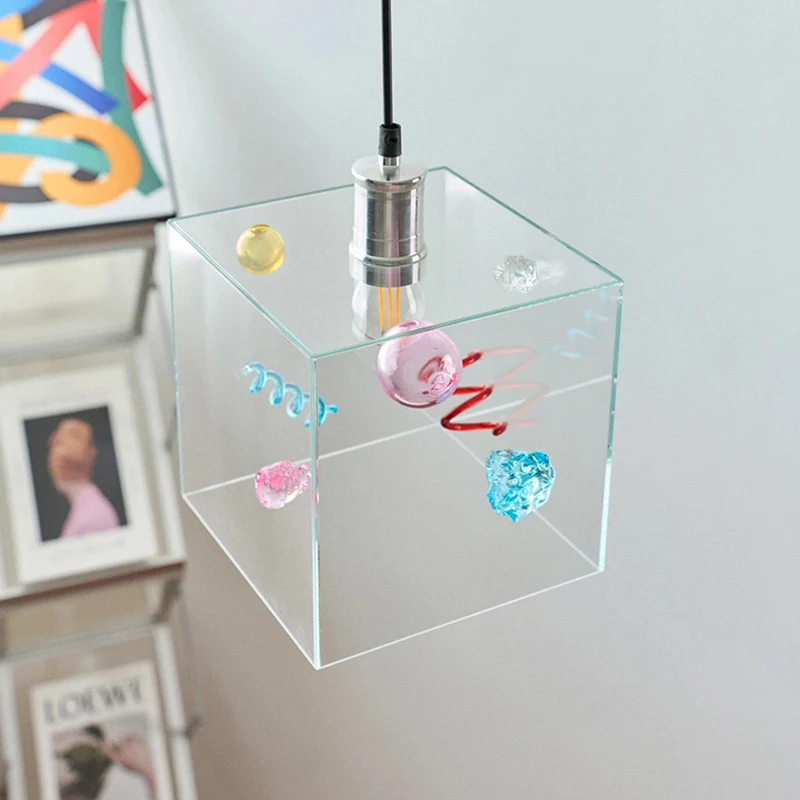Colorful Dopamine Memphis Glass Chandeliers Children's Room Bedroom Bedside Lamps Warm Nursery Baby Room Girl Bedroom Chandelier
