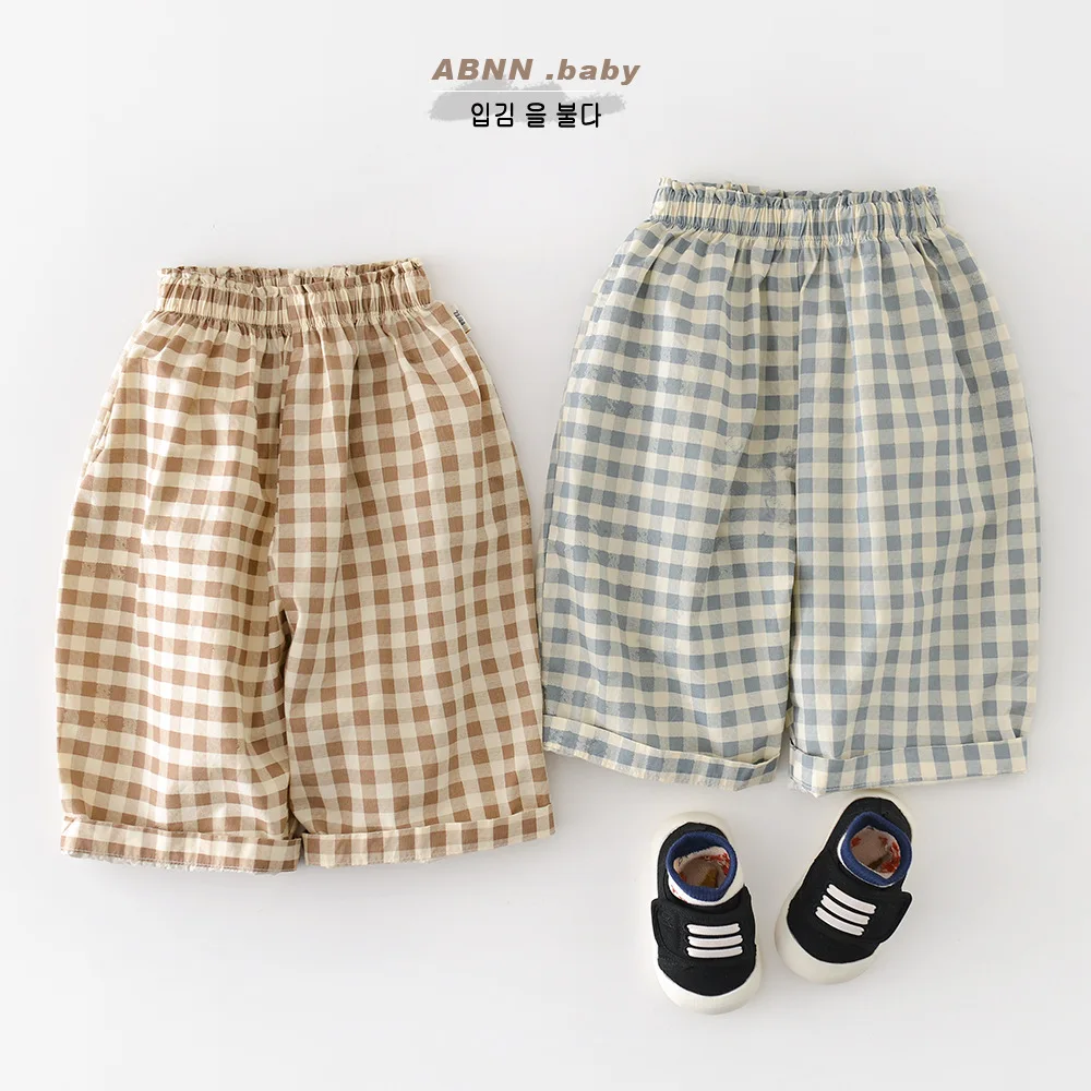 UNITIM Baby Jungen Karierte Hosen Frühling 2026 Kinder Jungen Weite Hosen Lässige Elastische Taille Kleinkind Jungen Gerade Hosen