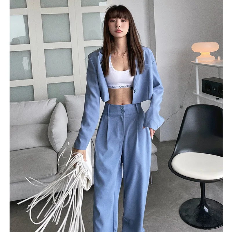 Autumn Top coat Two Piece Sets Korean Fashion Blazer Suits Women Crop Coat and Pant Suits Long Sleeve 2 Pieces Outfit pant sets