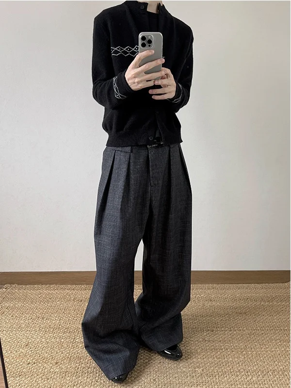 

Мужские модные брюки в стиле ретро: повседневные, в полоску, с текстурой гингем, А-силуэт, с двойными складками, универсальные, широкие штанины, для работы и отдыха