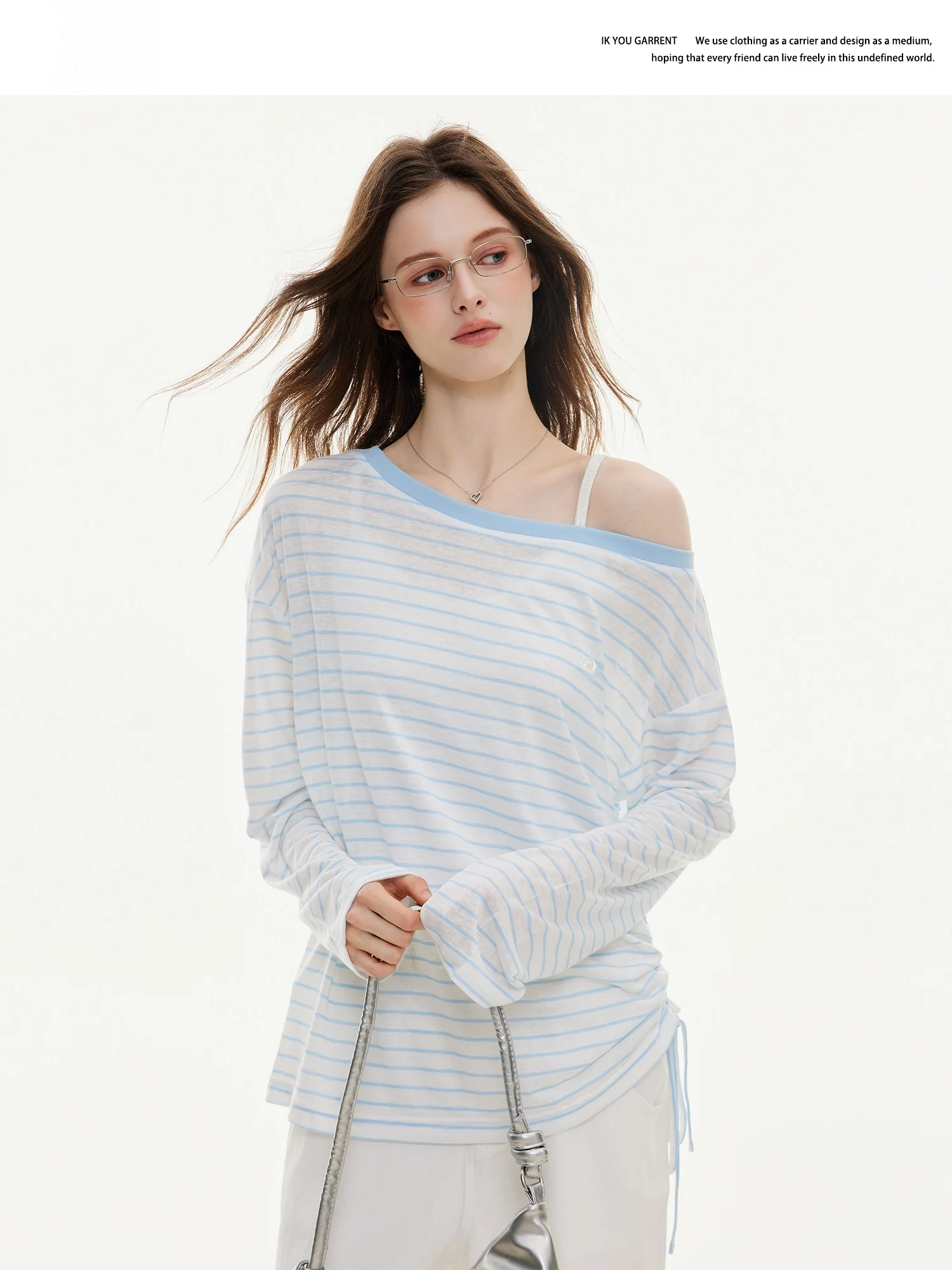 

Ikyou Casual Sle Long Sve T-irt Women's Loose Fit Slimming Stripe Pattern Embroidery Lettering Summer New Faion