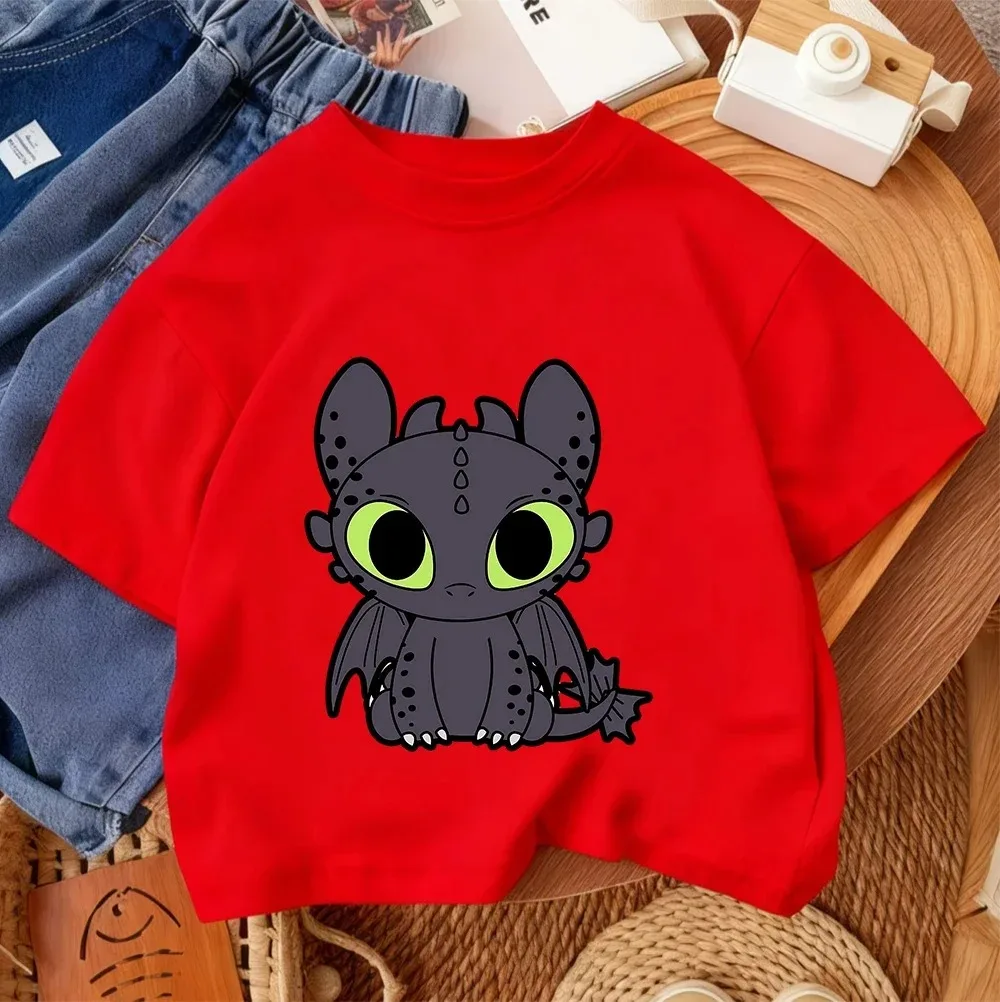 Zahnloses Kind Kurzarm-T-Shirt Jungen Mädchen Drachen-Print Pullover Jugendliche Baumwollkleidung – Detail 6