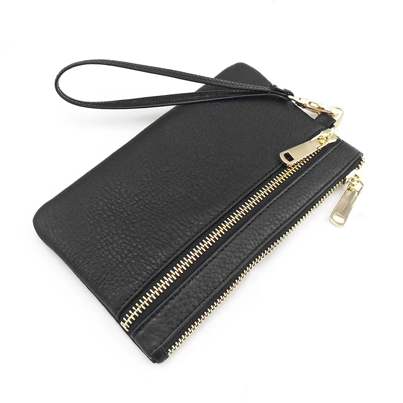 NICOLE & CO Women Men Money Clip Card Holder Wallet Long Phone Bag GENUINE LEATHER Purse Coffee Black Money Clip Handbag