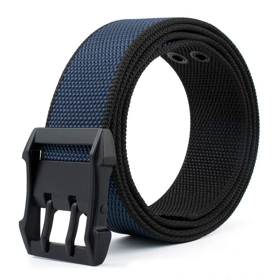 Alloy Double Needle Buckle Nylon Belt Body Pearl Print Men's Casual Belt Military Training Breathable Pants Belt