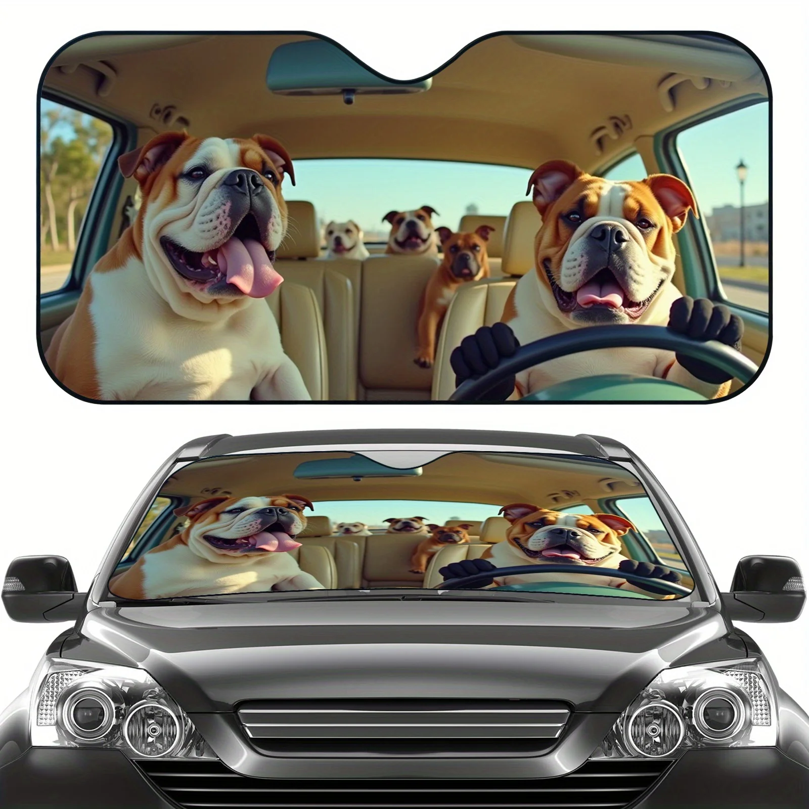 

1pc Bulldog Design Foldable Car Windshield Sunshade - UV Protection & Interior Cooling Fit For All Vehicles, Easy Install Car Ac