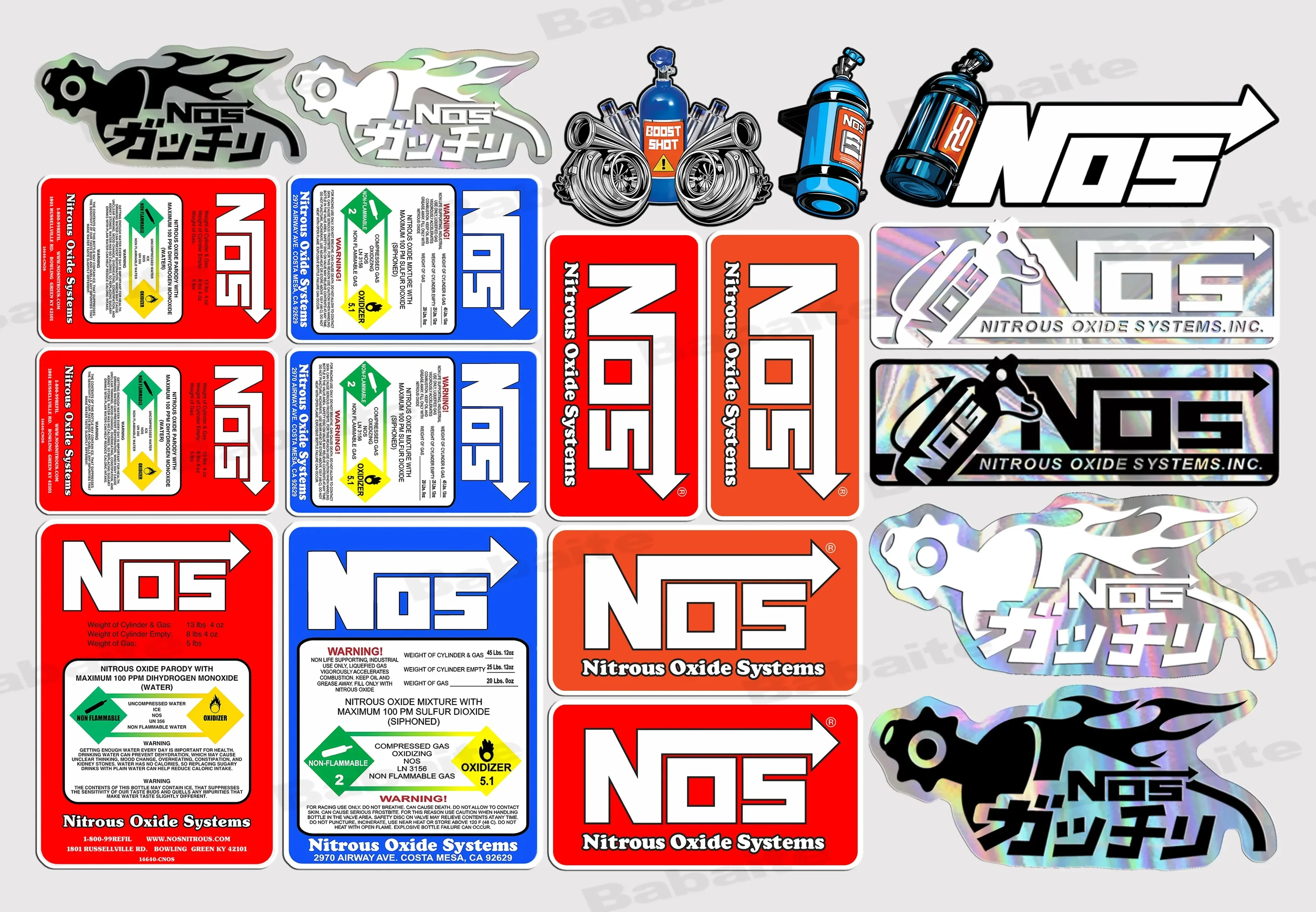 Cool NOS Nitrous Oxide Sticker Set, Vibrant Auto - Themed Decals for Cars, Laptops, Great for Personalizing with Racing Style