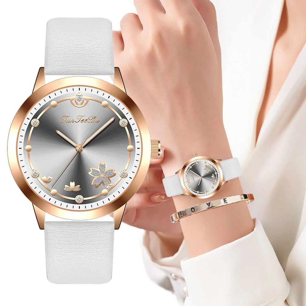 Simple Style Flower Design Women\'s Watches Luxury Fashion Wristwatch For Women Elegant Ladies Quartz Leather Clock Drop Shipping