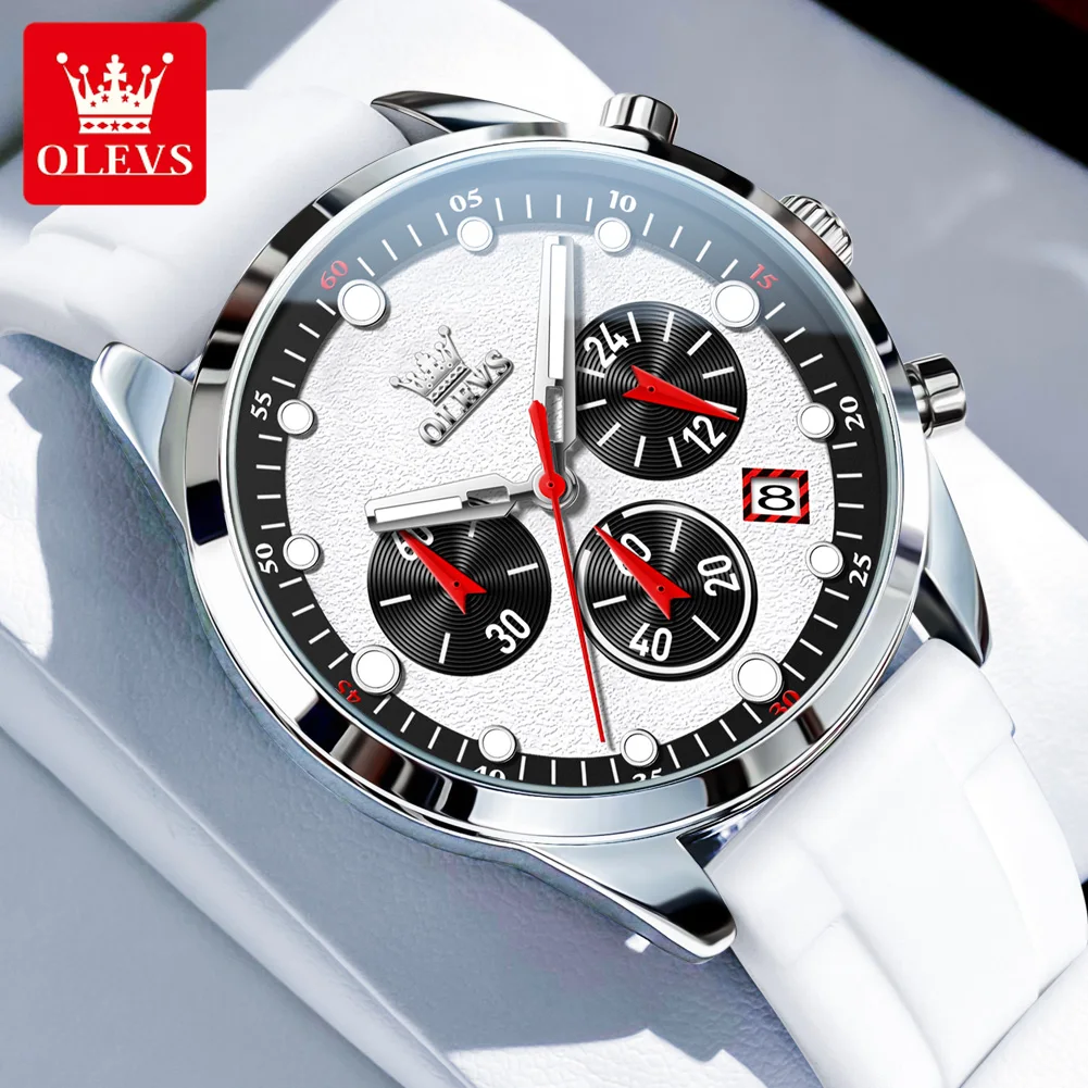 Olevs Herren uhren jungen Stil helle Farben Silikon armband Original Quarz Armbanduhr wasserdicht Chronograph leuchtendes Datum 4