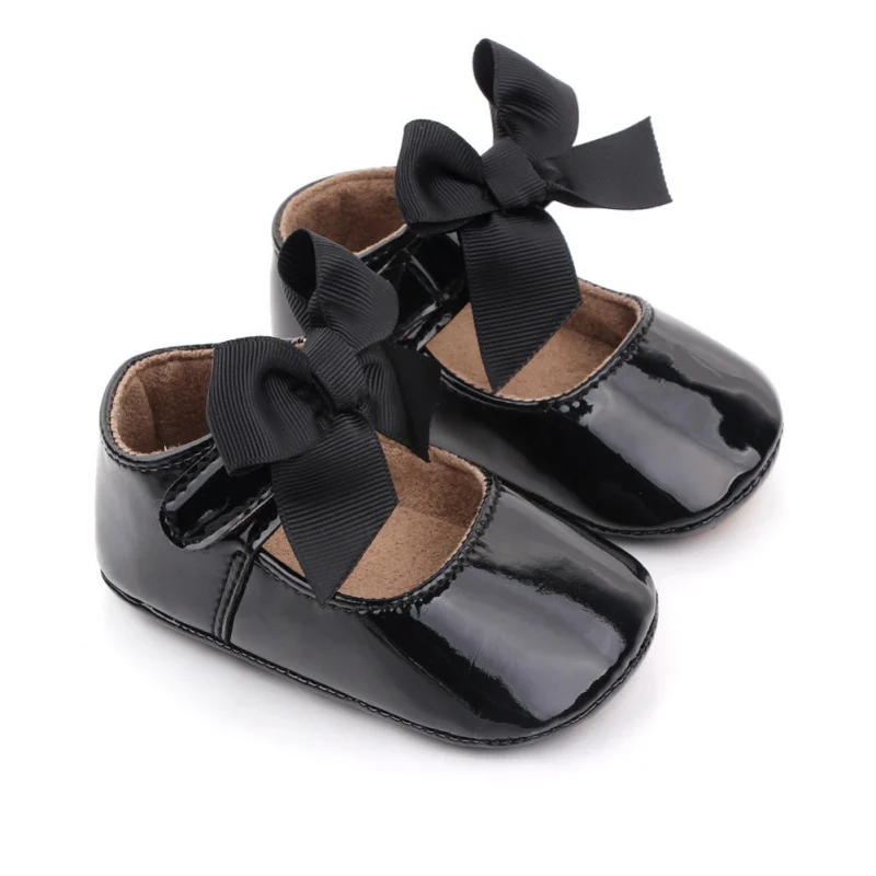 Spring Autumn Baby Shoes For Girls Solid Color Bowknot Newborn Leather Shoes For Birthday Wedding Party Toddler First Walkers