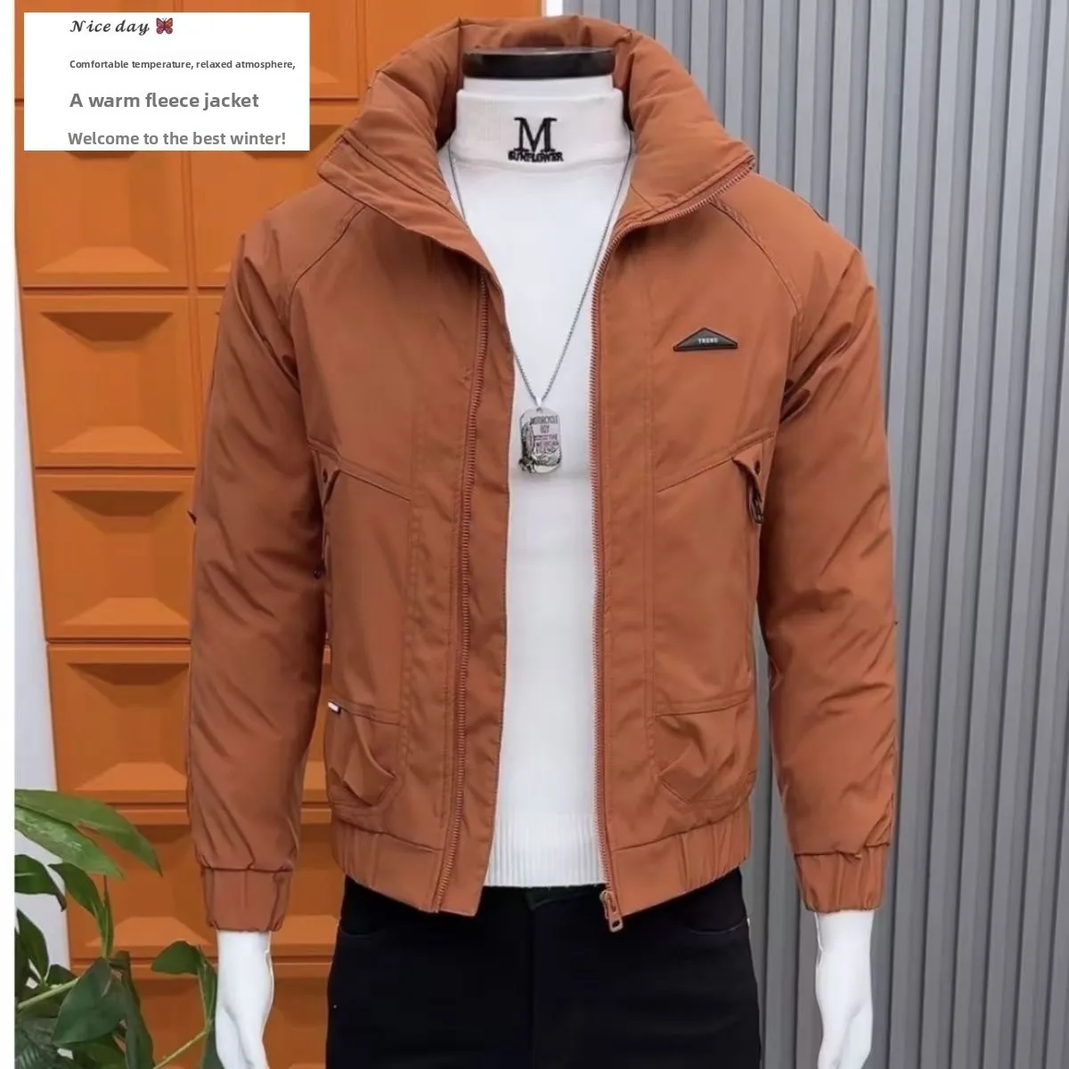 

Мужская модная утепленная повседневная куртка из хлопка и полиэстера на молнии, приталенного кроя, новинка зимы