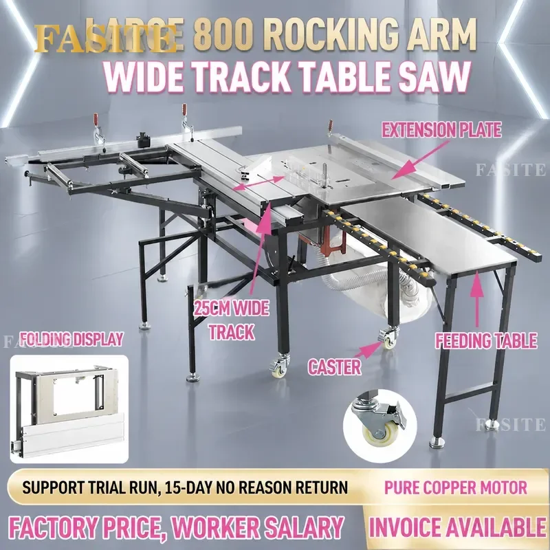 For Woodworking Push Table Saw Precision Track Dust Free Multi Functional Folding Saw Table Workbench With Rocker Arm