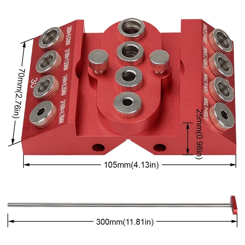 AA89-30 45 90 Degree Angle Drill Guide Jig Drill Block For Straight Angled Holes With Detachable Drill Positioning Bar Red 1 Pcs
