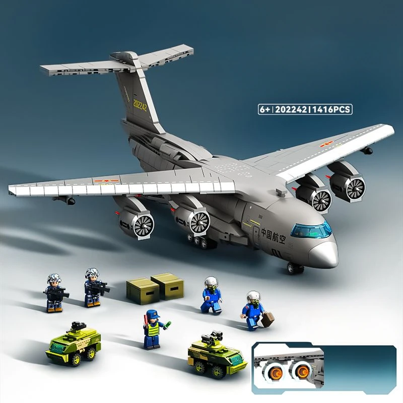 Military Y-20 Large Transport Aircraft Building Block Transport Aircraft Model Brick Soldier Weapon Toy Assembly Children's Gift