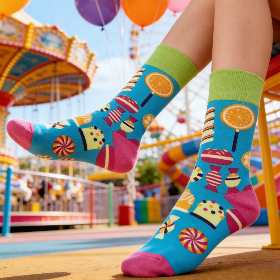 1 Paar Wadenlange Socken mit Buntem Candy-Print, Verspielt, Stilvoll und Bequem, Einzigartiges Design für Damen