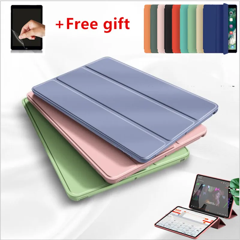 Leather Silicone Case For iPad Air 4 3 2 1 Mini 5 Funda For iPad Pro 11 2020 2021 9.7 6th 5th 10.2 8th 7th Generation Case+film