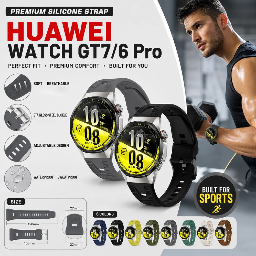 Silicone Watch Wristband for Huawei GT7 Pro Unisex Comfort Fit for Huawei GT6 Pro Outdoor Walking Travel Extended Time Wearing