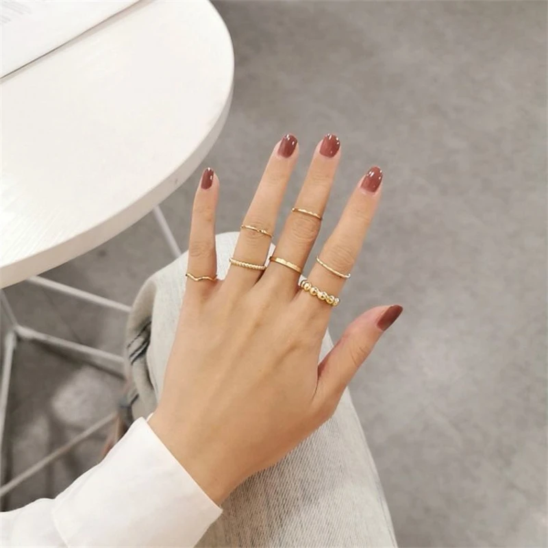 8Pcs Simple Alloy Prime Circle Ring Set On Finger Chain Wedding Jewelry Anneaux for Men Women Gothic Aesthetic Anel