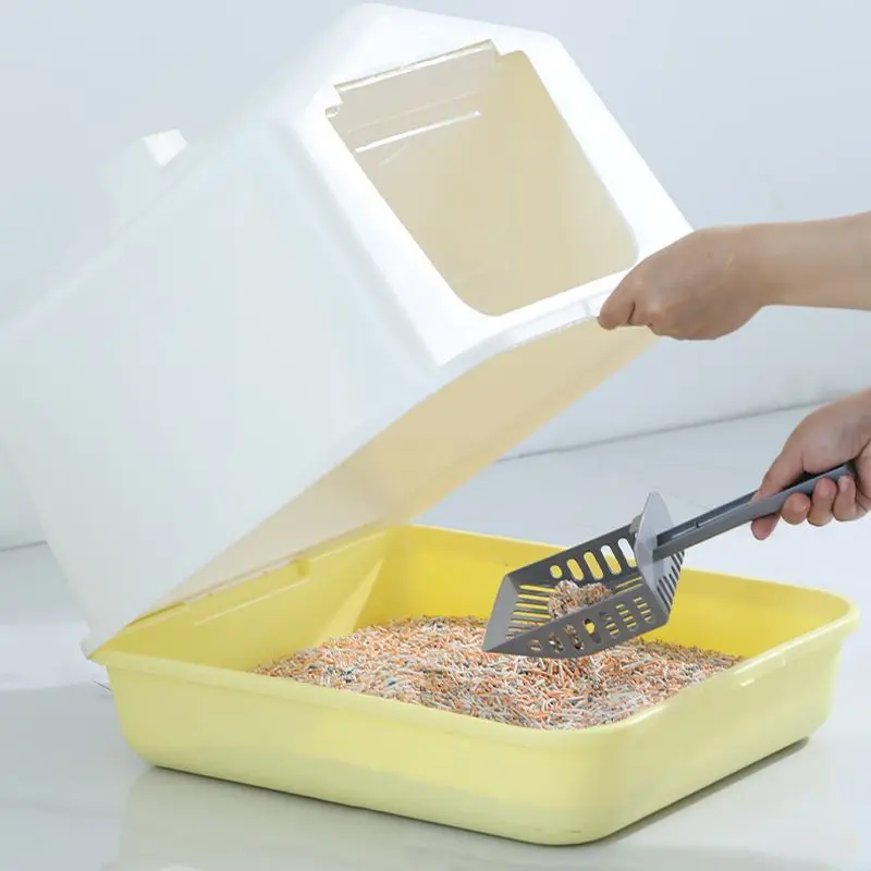 Caja de arena grande para gatos con tapa abatible antisalpicaduras - imagen 4