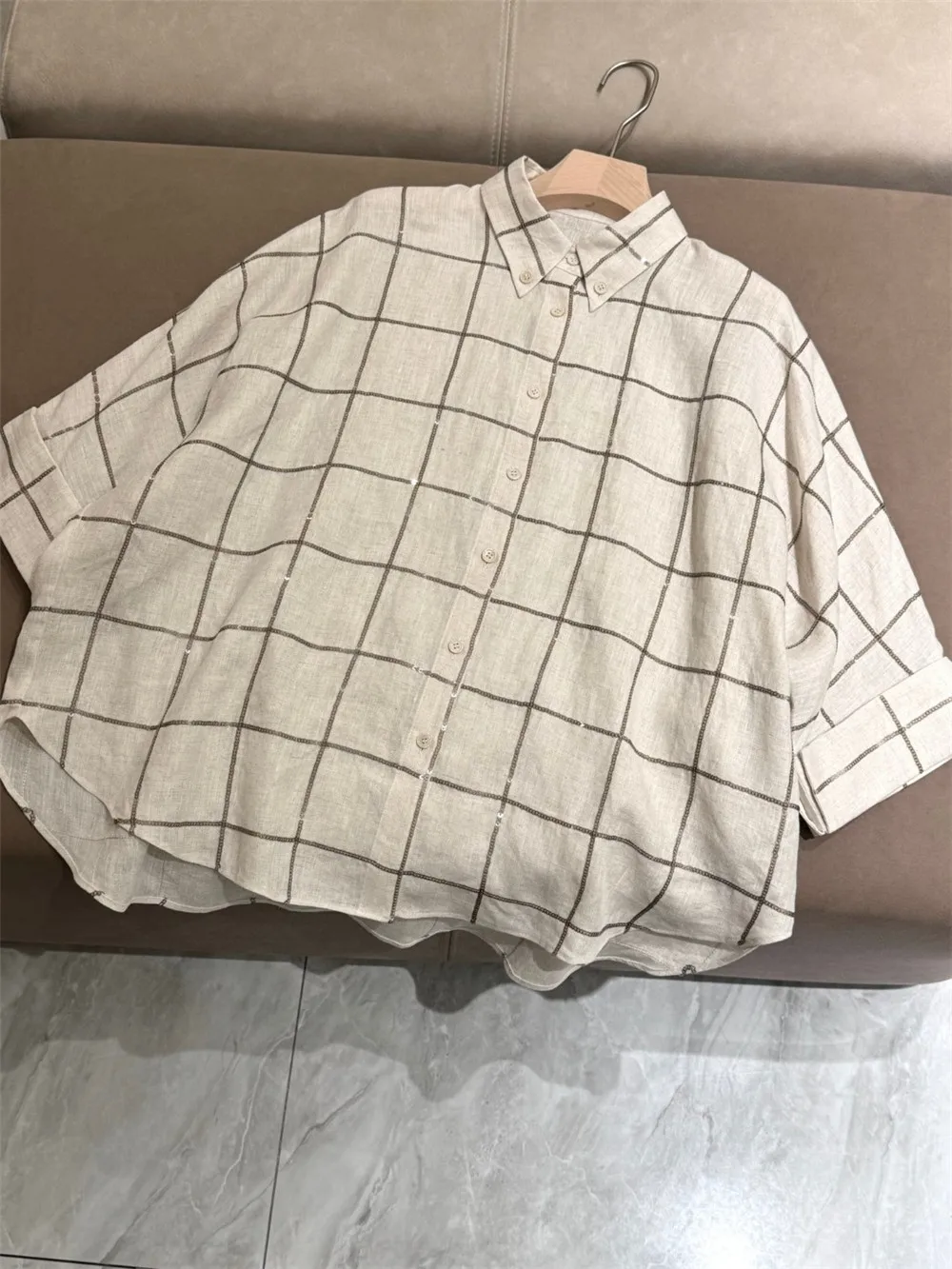 여름 신작 여성 리넨 반팔 셔츠 + 반바지 패션 다목적 상쾌한 캐주얼 투피스 세트