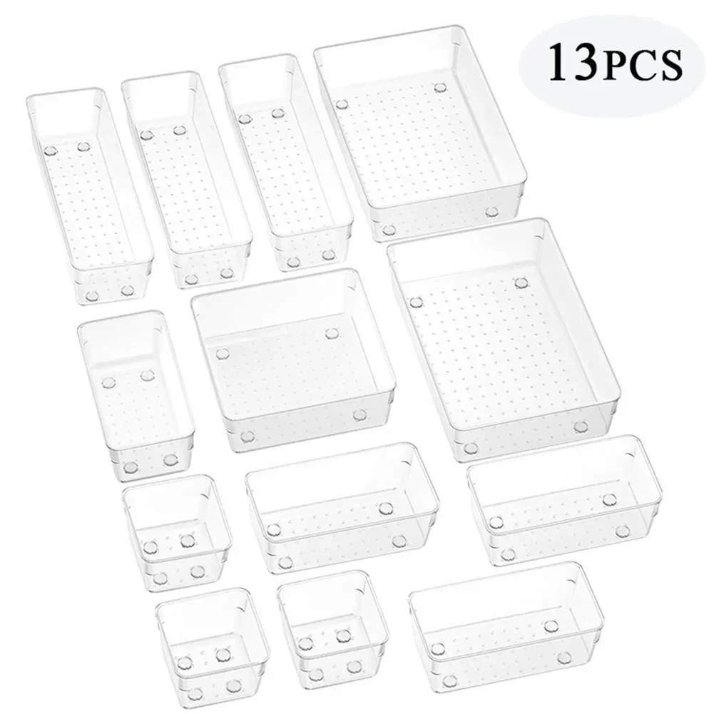 13/25 Pcs Versatile Drawer Organizer Set - Clear Plastic Trays And Dividers In 4 Sizes For Perfect Makeup And Kitchen Storage