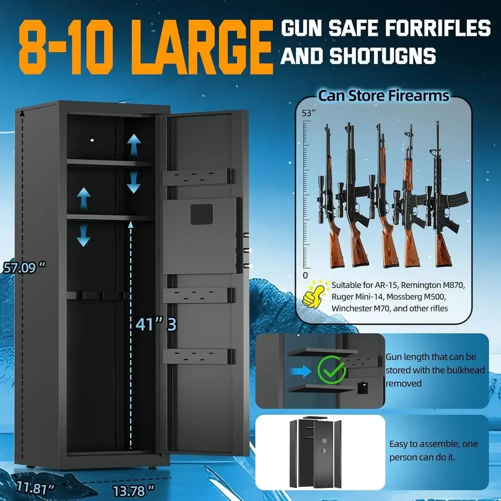 5-8 Rifle & Pistol Safe with Digital Lock, Quick Access Safe with Dual Alarm, Gun Cabinet with Removable Shelves