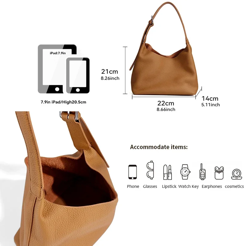 

Women's Cow Leather Underarm Bags Ladies Fashion Luxury Designer Handbags Female Retro Popular Soft Real Cowhide Shoulder Bag