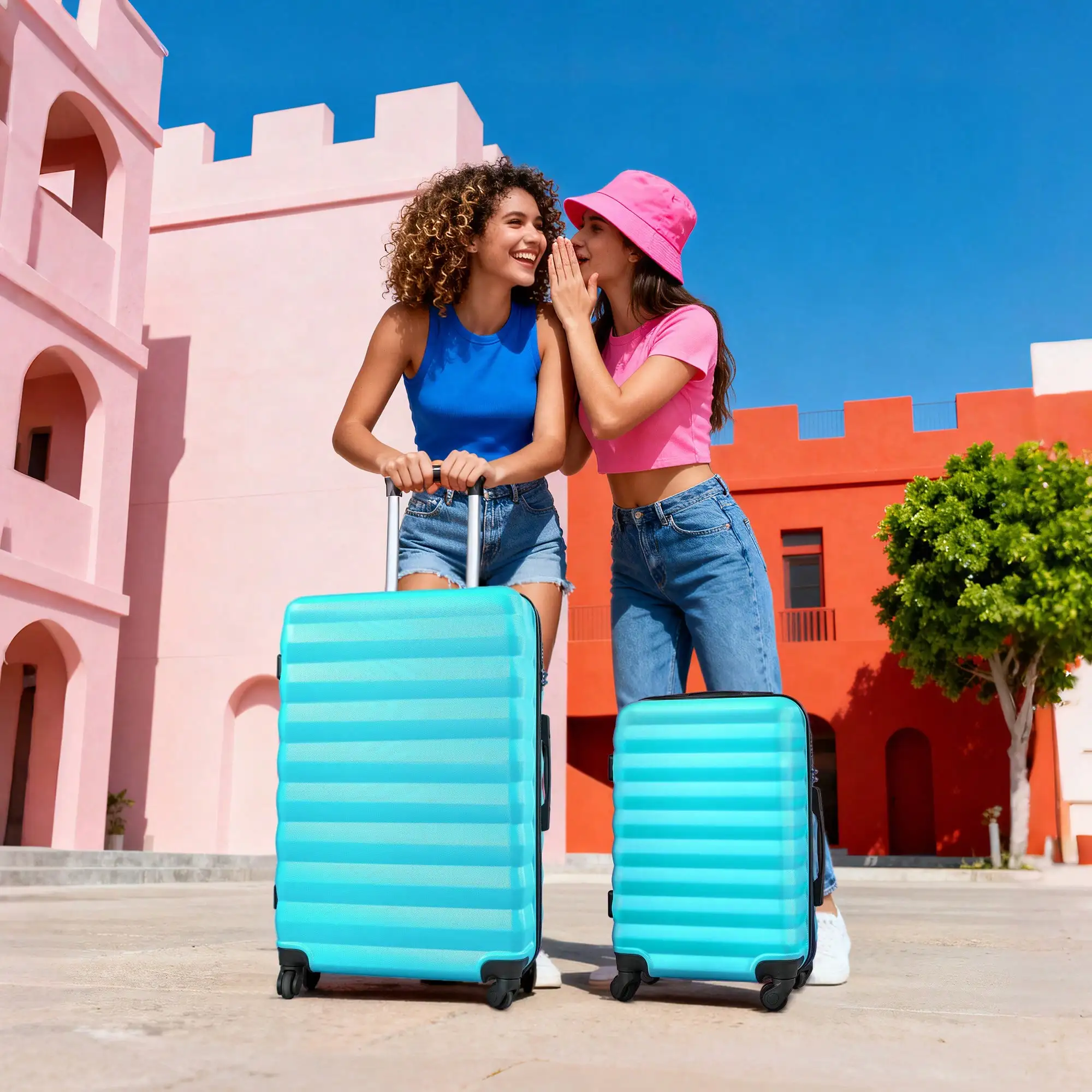 3 Piece Luggage Set With 6 Packing Bags, ABS Durable Suitcase With Spinner Wheels, Travel Luggage Set For Women (20/24/28 Inch) ,Perfect For Vacation.