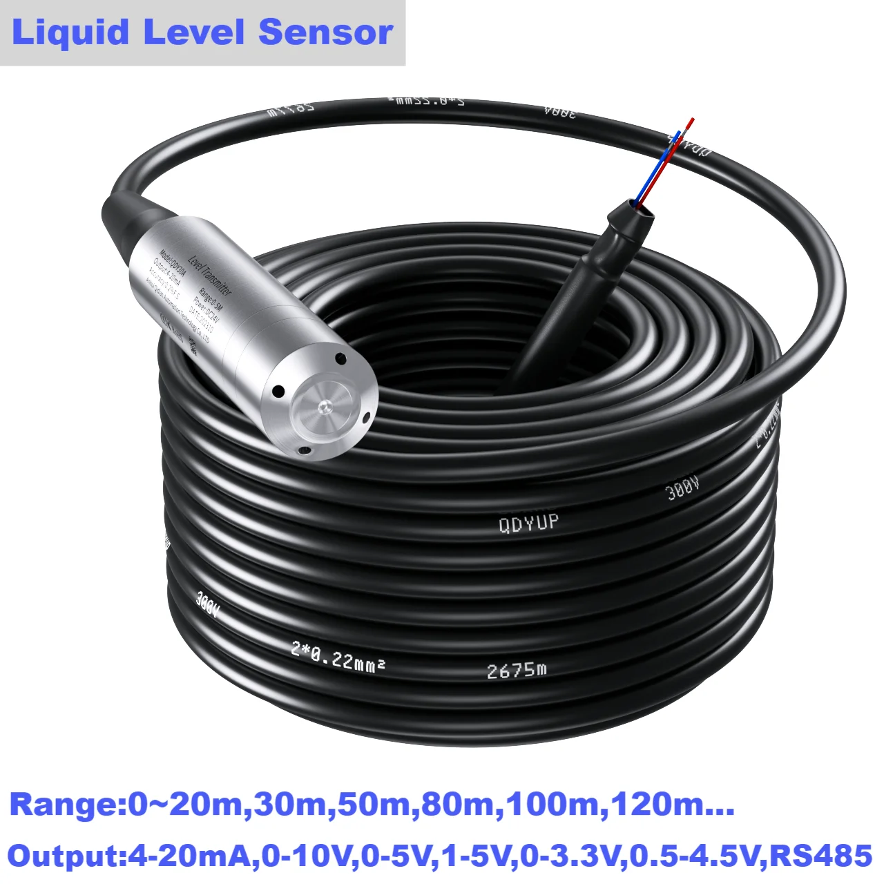 4-20mA Liquid Level Sensor Transmitter 130M 140M 150M 80M Submersible Liquid Level Sensor 4-20mA 0-10V 0-5V Water Level Meter