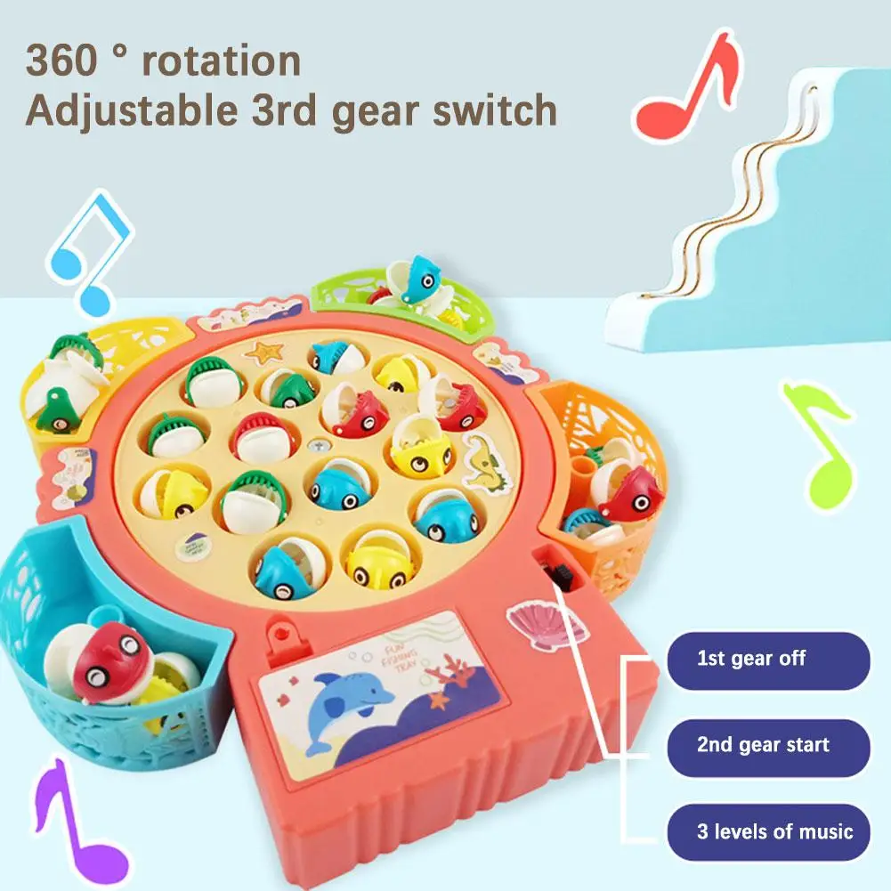 Fishing Toys For Children Boys Girls Magnetic Fish Game Electric Musical Rotating Board Play Outdoor Sports Educational Toy V9W2