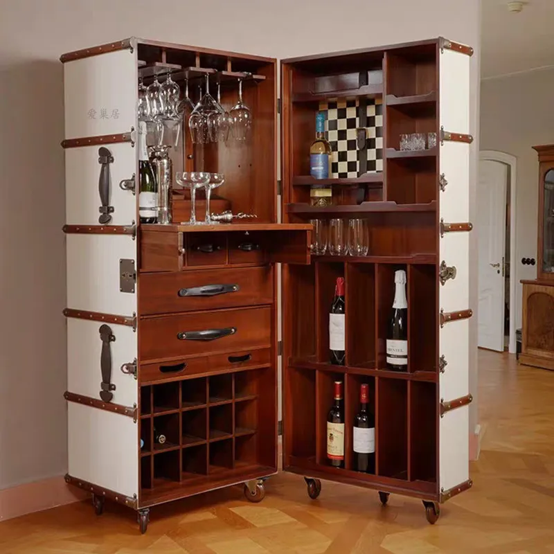 Italian light luxury high-end movable wine cabinet villa luxury storage box red wine storage display cabinet