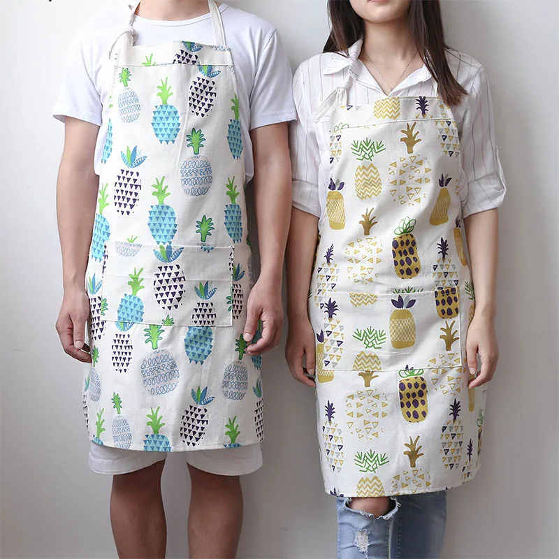 

2Pcs Wholesale Cotton Kitchen Apron with Pocket for Men Women Printed Anti-dirty Sleeveless Aprons for Cleaning Cooking Baking