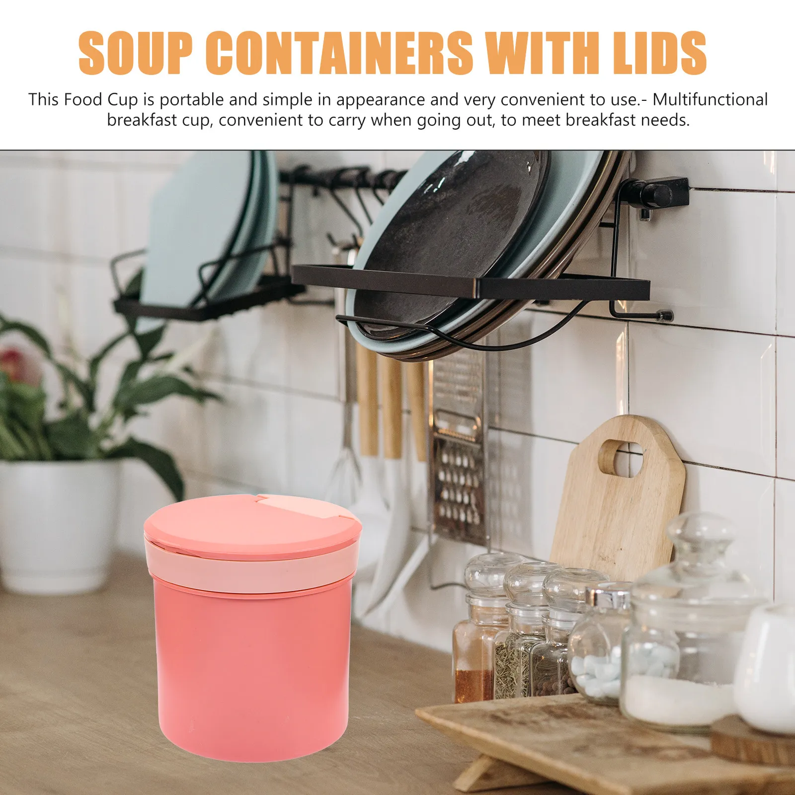 Tragbarer Frühstücksbecher, 350 ml, auslaufsicherer, mikrowellengeeigneter Suppenbehälter für Haferflocken, Müsli, Joghurt, Reisebecher, BPA-frei