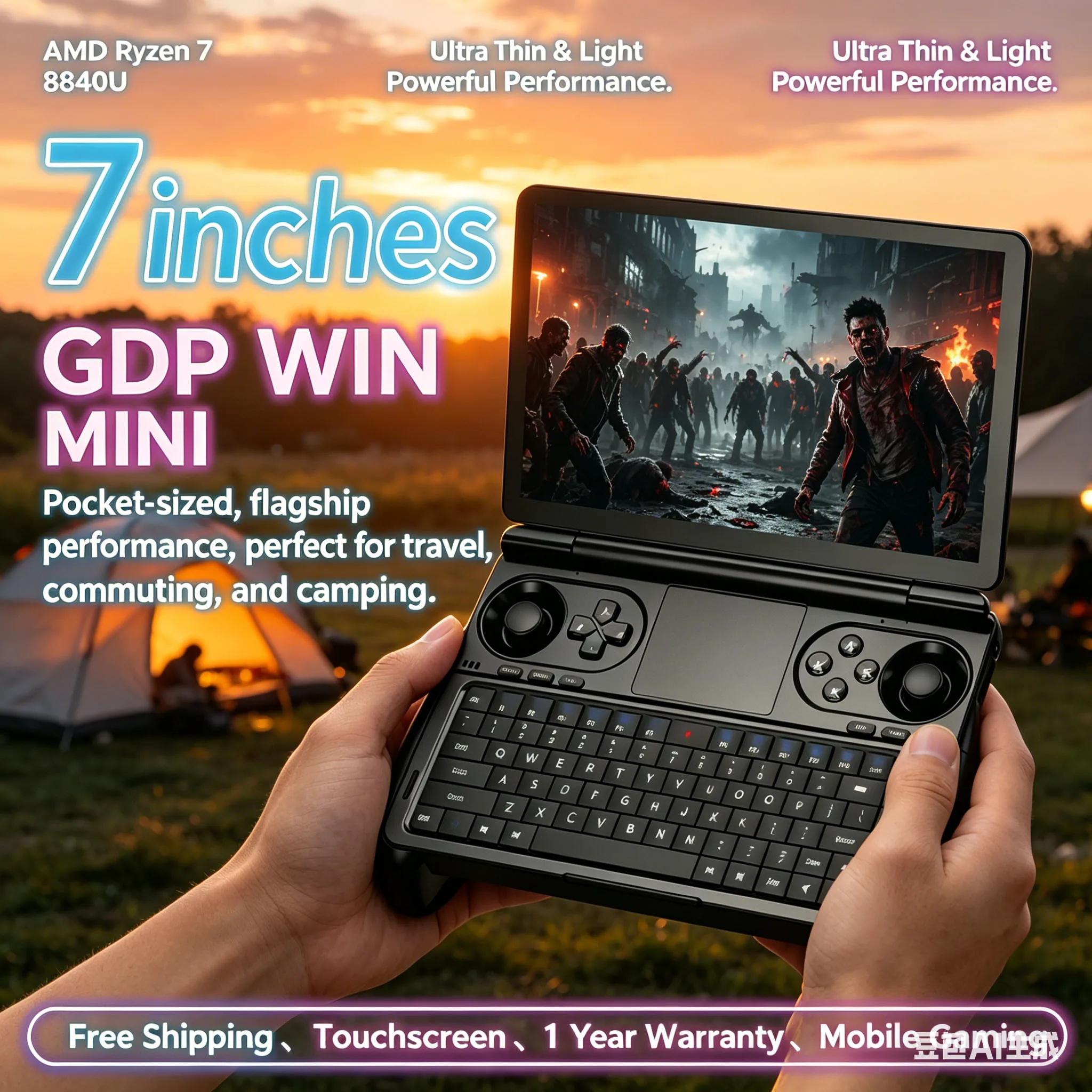 Rage Fierce GPD WIN Mini AMD AI 9 HX 370, Tablet de 7 Pulgadas con Gamepad, 32GB de RAM, 2TB PCIE4.0, Mini Laptop de Bolsillo para Juegos