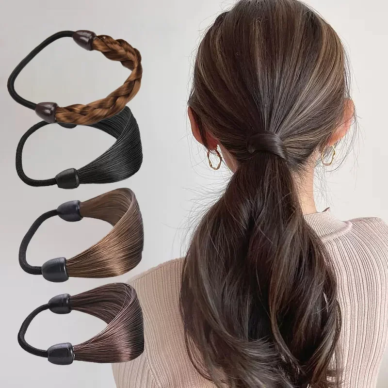 10 Stück Korea Gummiband aus Haars imulation Perücke Kopfs eil Mode Perücke Haarring gerade Haar gummi Pferdes chwanz elastisches Haars eil – Detail 3