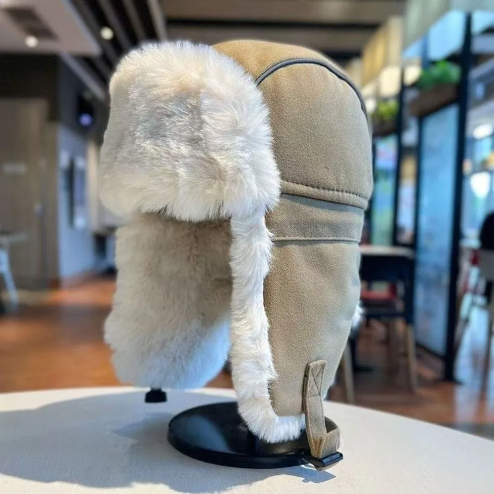 Vintage Thickened Bomber Hat Faux Fur Velvet Lining Winter Beanie Hat Ear Protection Windproof Earflap Cap for Men Women