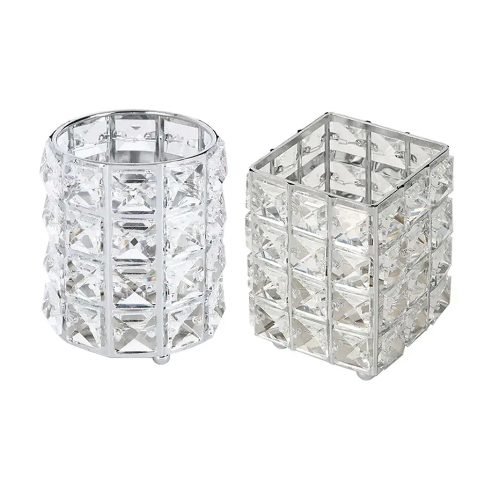 Versatile Metal+Crystal Makeup Brush Holder Nordic Style Desktop Organization Eyebrow Pencil Organizer Pen Holder